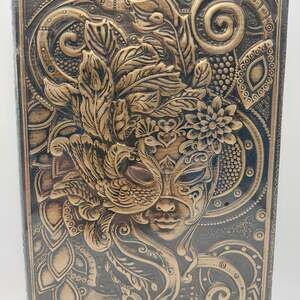 Vintage 3D Embossed Masquerade Mask A5 Hardcover Leather Journal